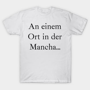 An einem Ort in der Mancha (schwarz), Ibarra Real Schriftart T-Shirt